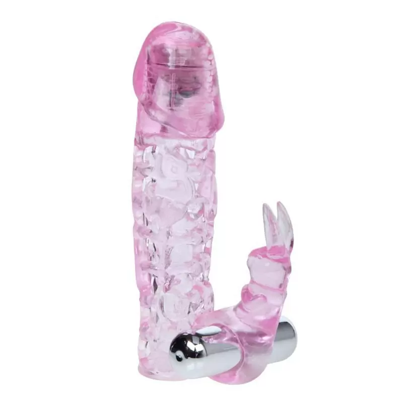 Удлиняющая насадка ажурная Ultimate Love Sleeve с 2-мя вибраторами – розовый