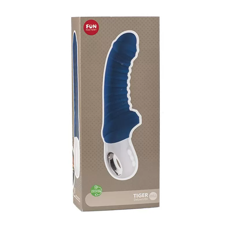 Ребристый вибратор-кролик Fun Factory Tiger G4, 21,7 см, силикон, синий