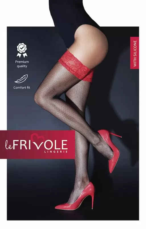 Чулки с красной кружевной резинкой на силиконе (Sense)