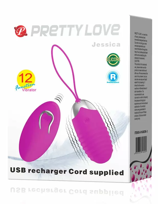 Ребристое виброяйцо PrettyLove Jessica, с пультом Д/У, 7,5 см, 12 режимов, фиолетовый