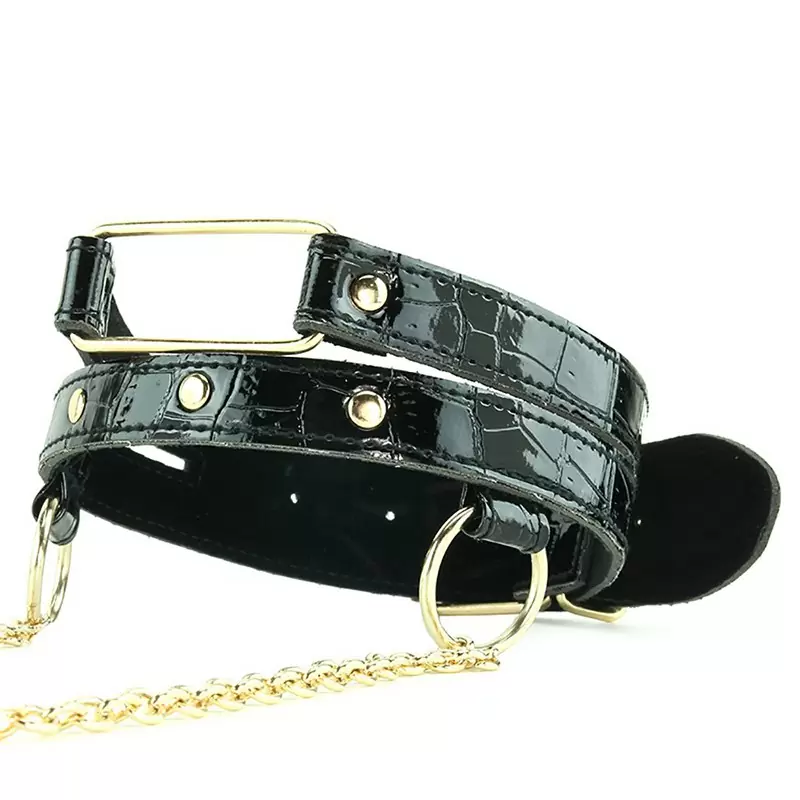 Ошейник Fetish Fantasy Gold с зажимами на соски, черный с золотом