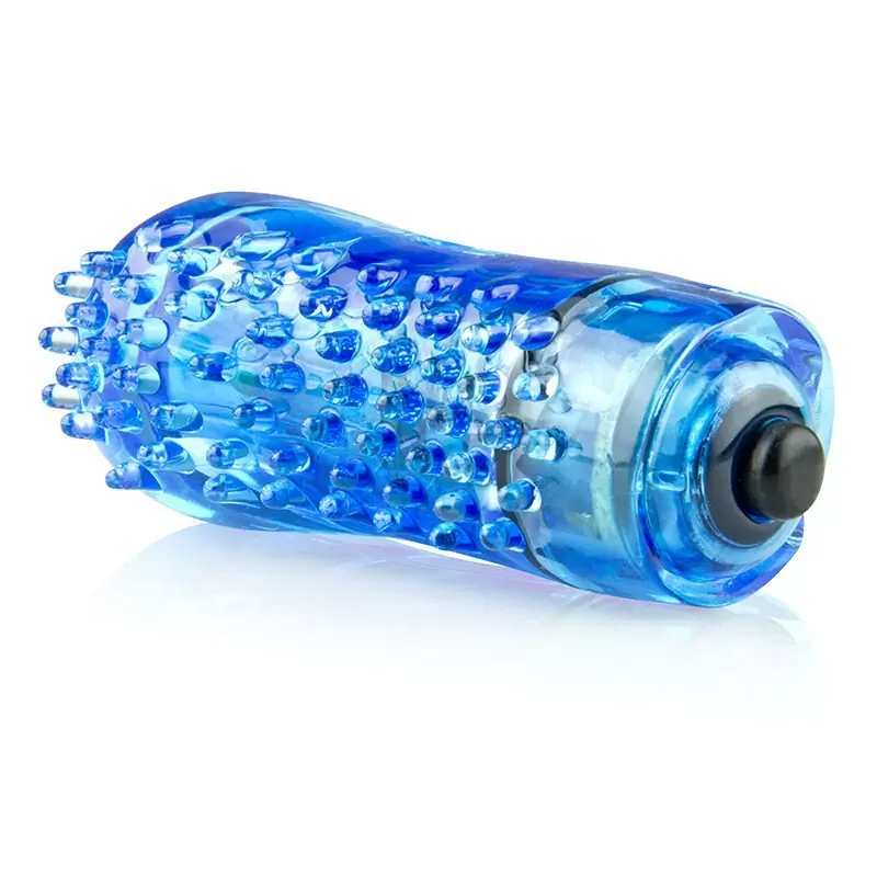 Светящийся вибростимулятор на палец Screaming O - Fing O Glow с щетинками – синий