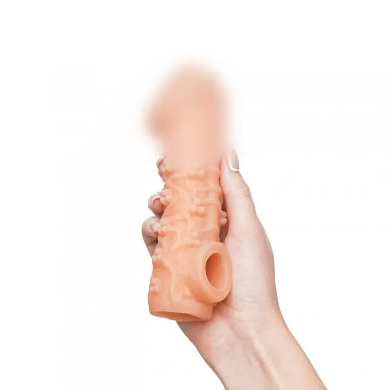 Реалистичная насадка на пенис с узором из мелких шариков и отверстием для мошонки «Cock sleeve» (большая), Kokos