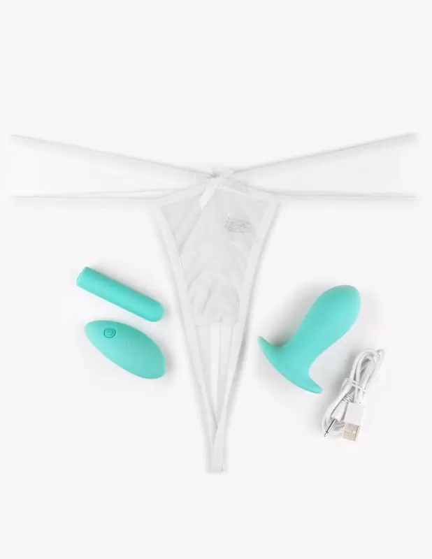 Трусики S/L с креплением для анальной пробки и вибропули Hookup Panties Remote Bow Tie G-String. 10 режимов вибрации, водонепроницаемость, пульт ДУ