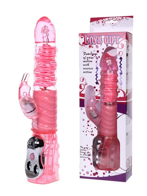 Хай-тек вибромассажер-ротатор Love Gift двойного действия с волнообразными стимулирующими движениями – розовый