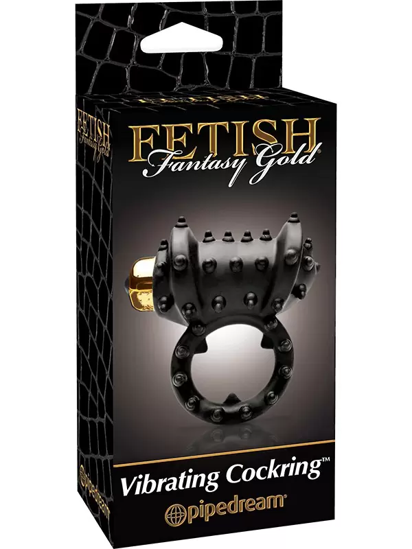 Эрекционное кольцо Gold Vibrating Cockring с вибрацией черное с золотом	