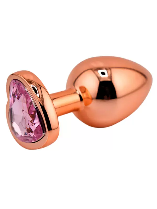 Алюминиевая анальная пробка Kanikule Pink Heart с розовым кристаллом в форме сердца, 8,4 см х 4 см, розовое золото, Large