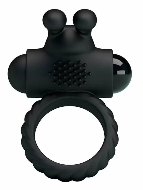 Эрекционное виброкольцо EUDORA с клиторальной щеточкой и ушками, 5,5 см, черный