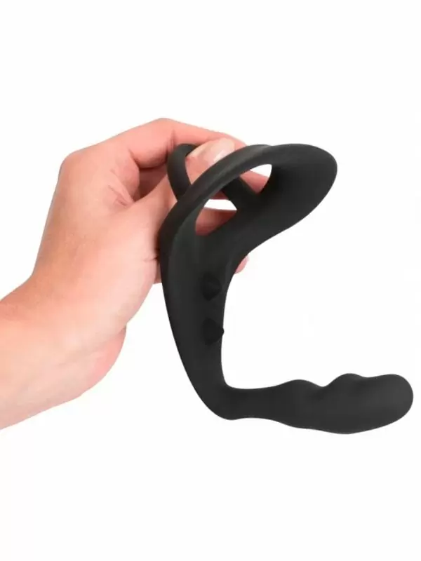 Стимулятор простаты Orion Penisring, с эрекционным кольцом и подхватом мошонки, 9 см, силикон, черный