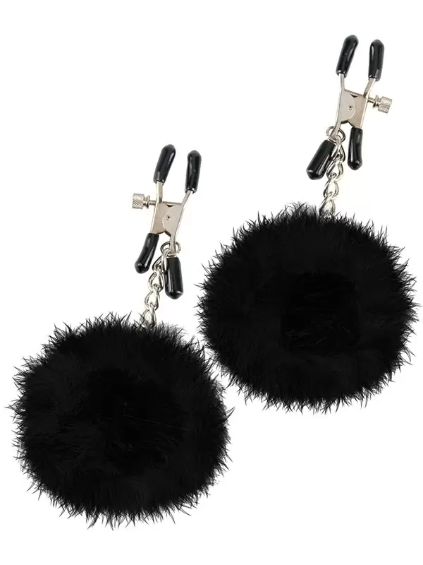 Зажимы на соски Pom Pom Nipple Clamps с пухом – черные	