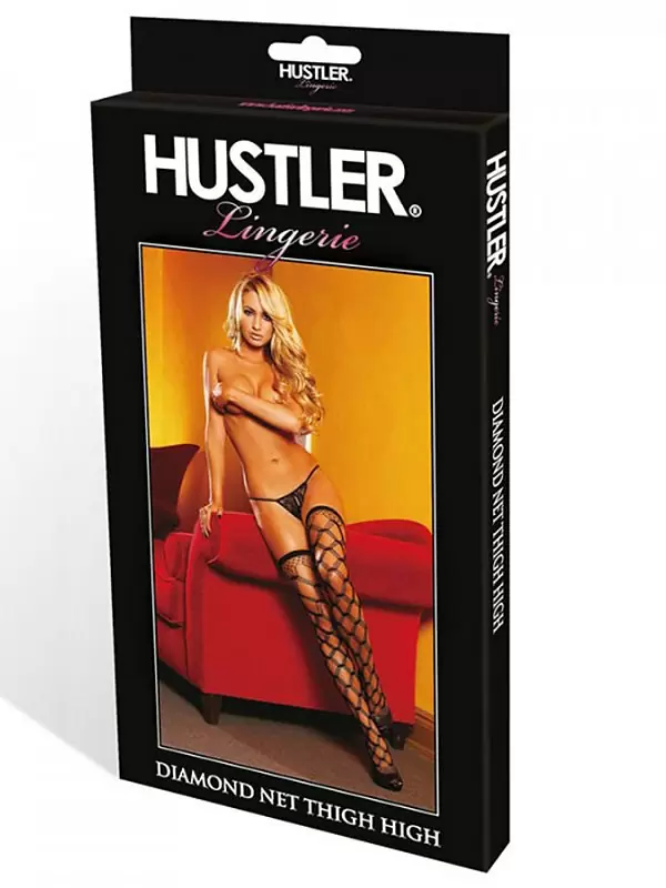 Чулки в сетку Hustler с ромбовидным рисунком – черный