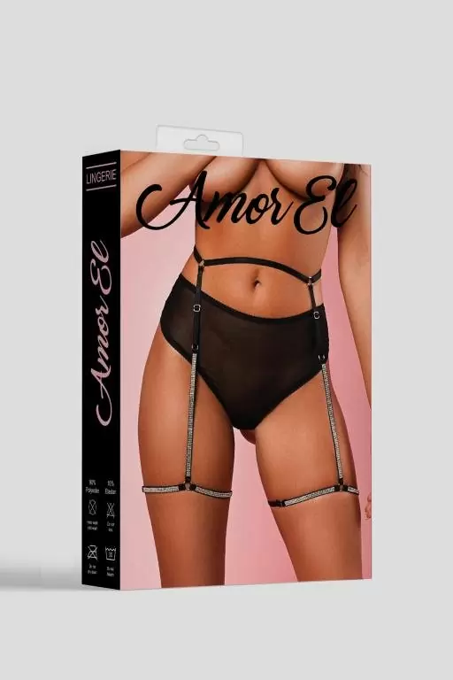 Пояс с гартерами, Amor El, размер S/M, черный