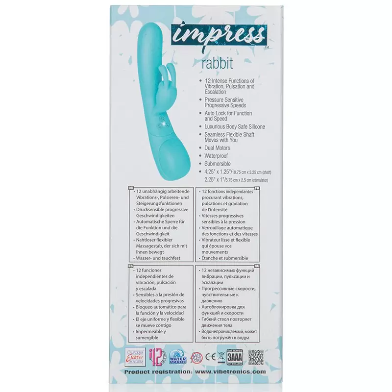 Вибромассажер Impress Rabbit со стимуляцией клитора – голубой