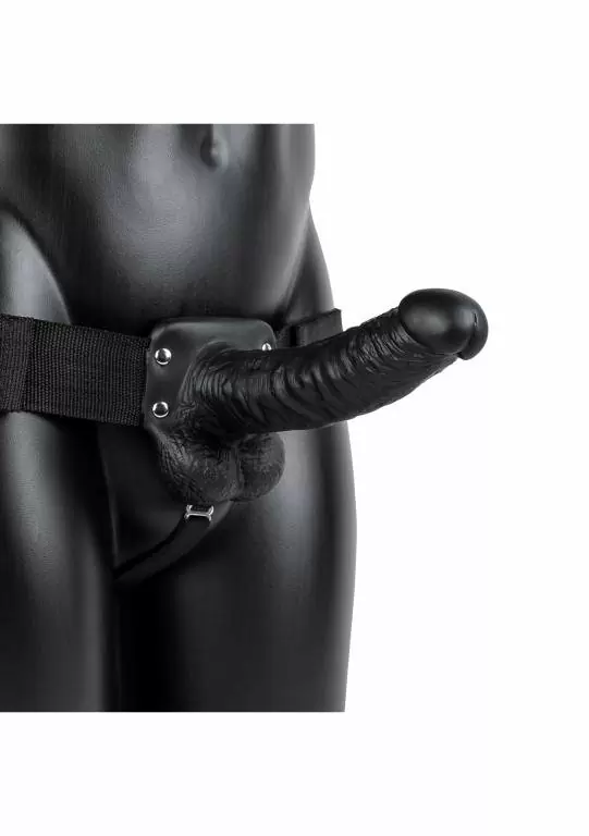 Реалистичный страпон Shots Toys — с вибрацией, 18 см, черный