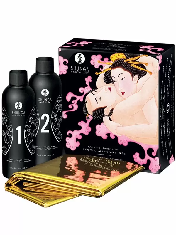 Набор для эротического массажа «Восточная схватка» Шампанское-Клубника – 2 х 225 мл