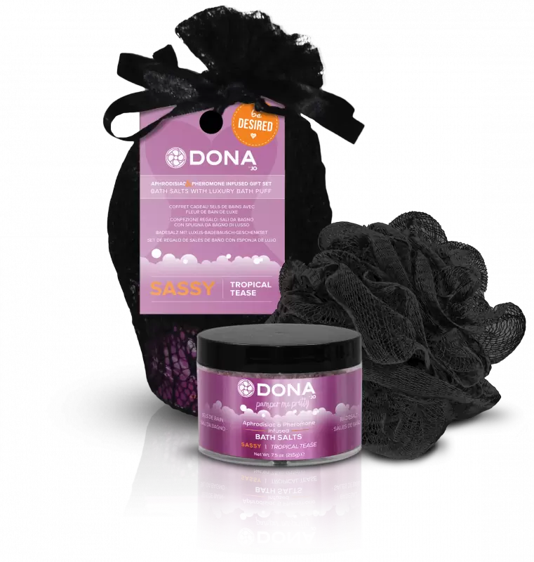 Подарочный набор Dona Be Desired Sassy: соль с феромонами и мочалка – тропический, 215 г