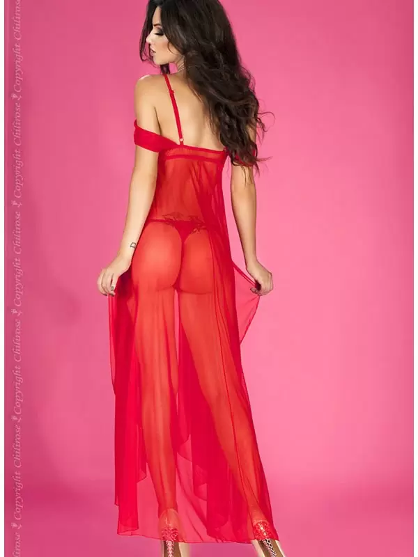 Воздушная длинная сорочка Chilirose и стринги – красный, L/XL