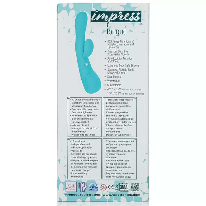 Вибромассажер Impress Tongue со стимуляцией клитора – голубой