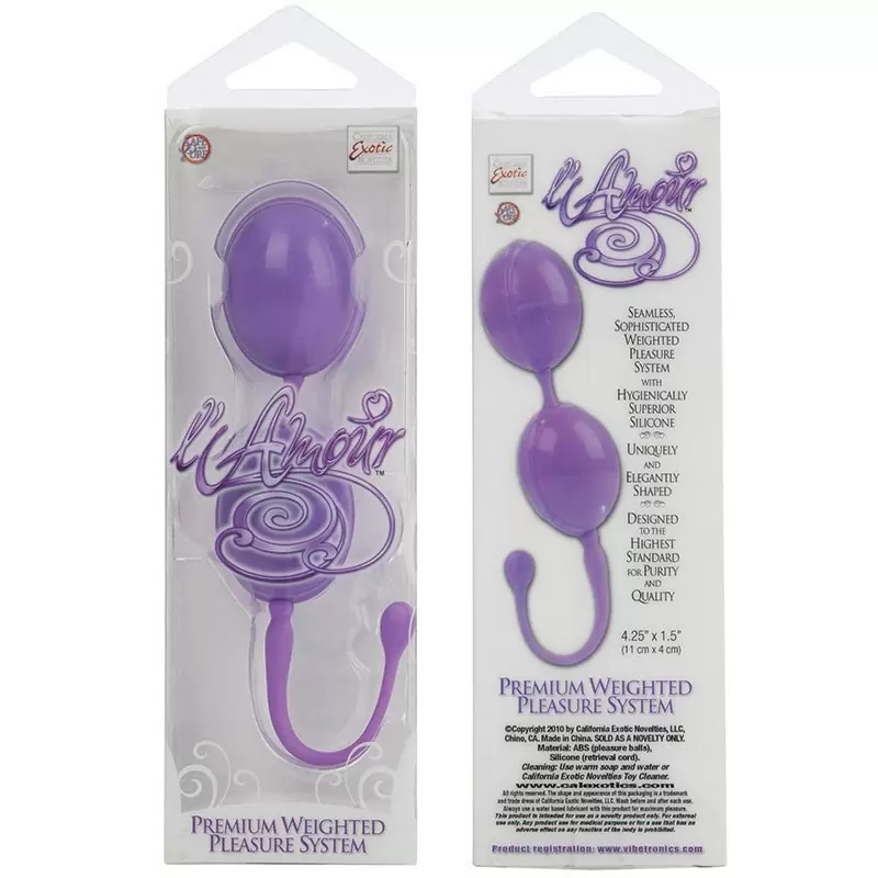 Двойные вагинальные шарики L’Amour, овальные, 11 см, силикон, фиолетовый