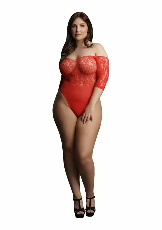 Боди Presents Rhinestone Off Shldr Body Plus size (красный) со стразами на рукавах