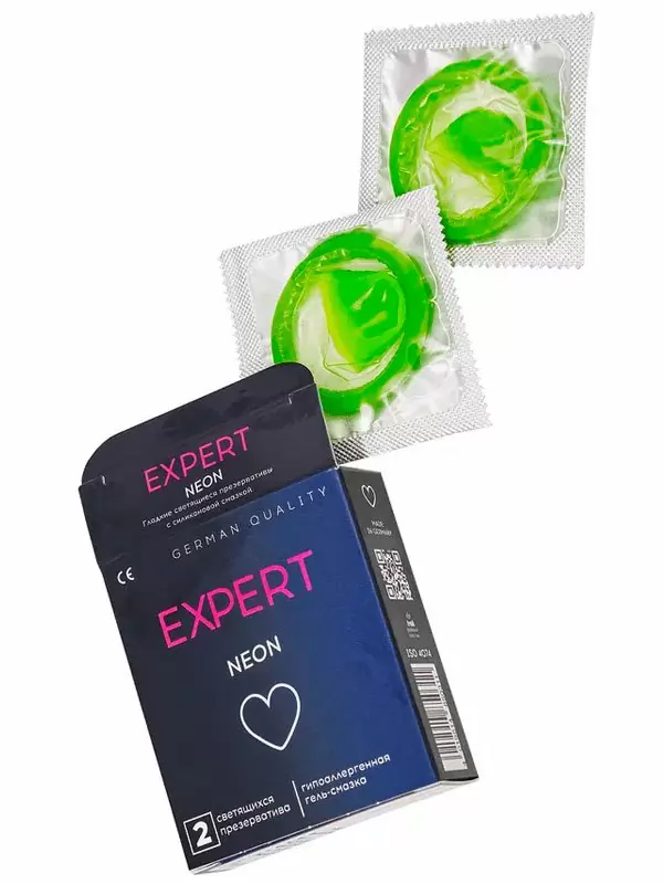 Оригинальные презервативы EXPERT Neon, светящиеся, 18 см, 2 шт. в уп.