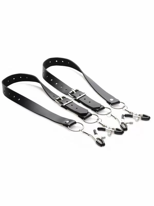 Расширяющие ремни Master Series с зажимами для половых губ, черные