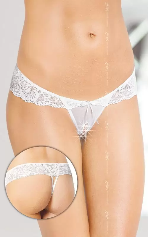 Кружевные трусики-стринги Softland 2443 с разрезом – белый, S/M