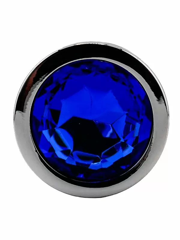 Серебряная ребристая анальная пробка с темно-синим кристаллом (Medium)