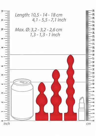 Набор анальных стимуляторов USB-Rechargeable Anal Set — красный, с зарядкой