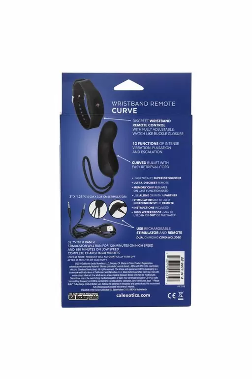 Изогнутое виброяйцо Wristband Remote Curve, с пультом-браслетом, 7,5 см, 12 режимов, черный