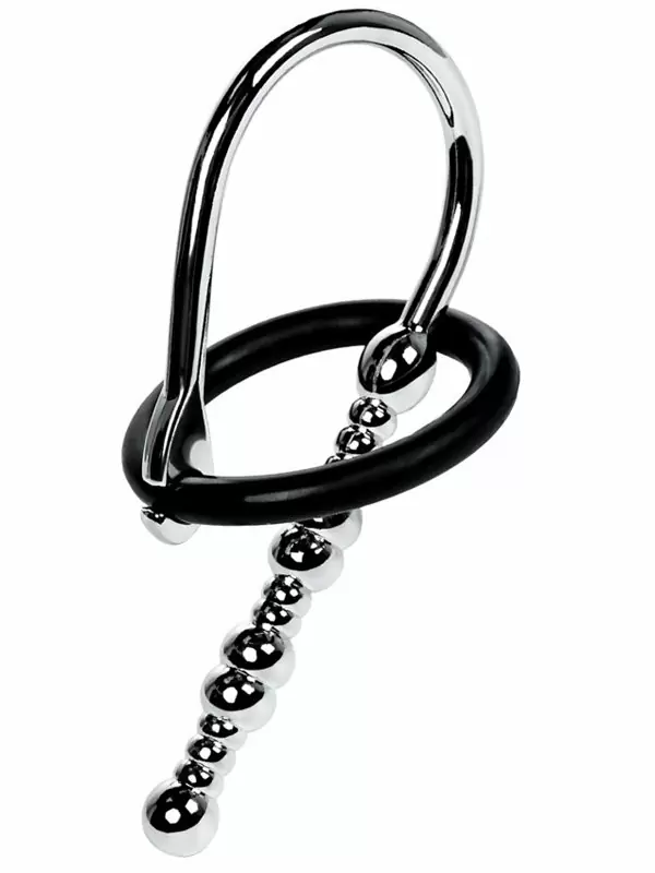 Уретральный плаг-бусины TOYFA Metal с мягким фиксирующим кольцом – серебристый