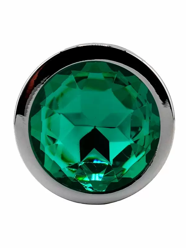 Серебряная ребристая анальная пробка темно-зеленым кристаллом (Medium)