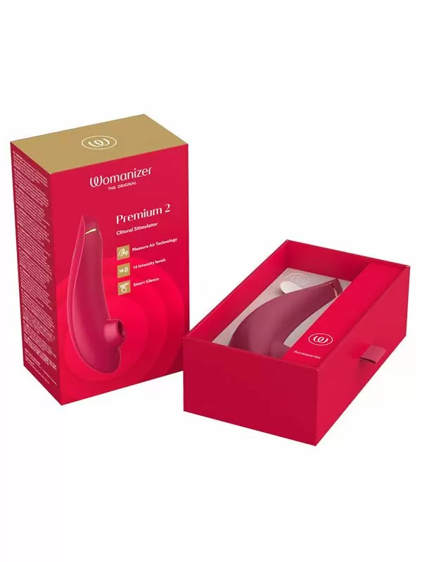 Вакуумный стимулятор клитора Womanizer Premium 2, функция умного отключения звука, 14 скоростей, бордовый