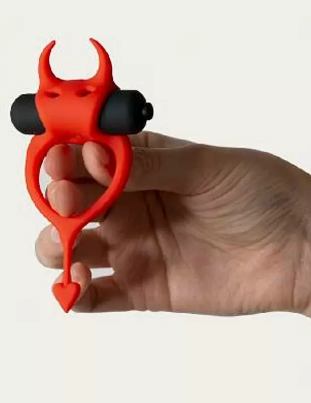 Необычное эрекционное виброкольцо Adrien Lastic Devol Cockring Маленький Демон, 10,8 см, диаметр 4,2 см, силикон, красный