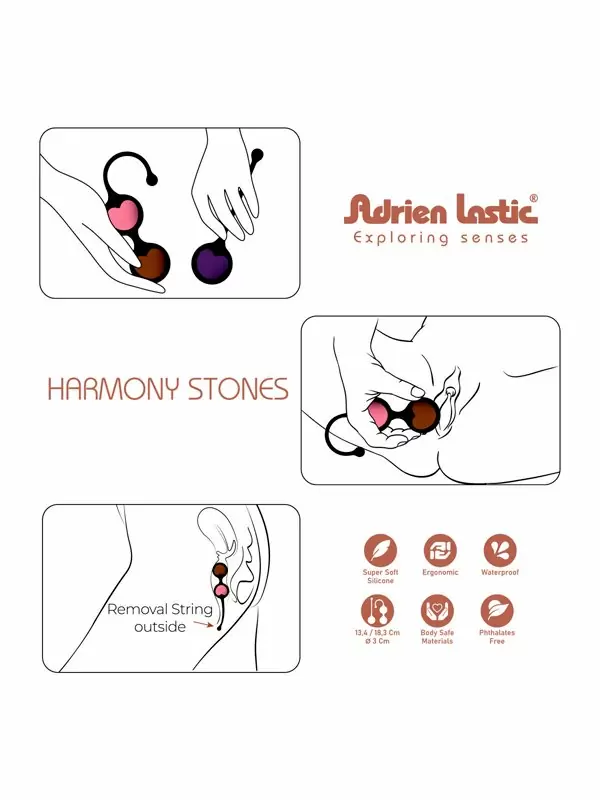 Натуральные вагинальные шарики Adrien Lastic Harmony Stones, 13,4-18,3 см, диаметр 3 см, 6 шариков