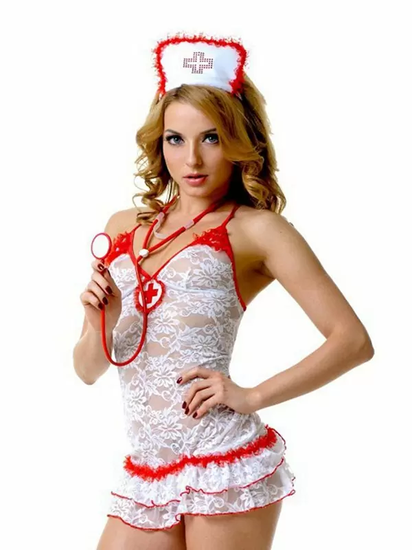Эротический кружевной костюм Медсестры Le Frivole – белый, L/XL, XXL