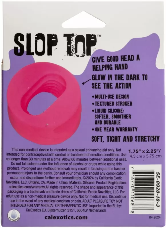 Эрекционное кольцо-бампер SLOP TOP FILTHY LUV, диаметр 3 см, силикон, светящийся, розовый
