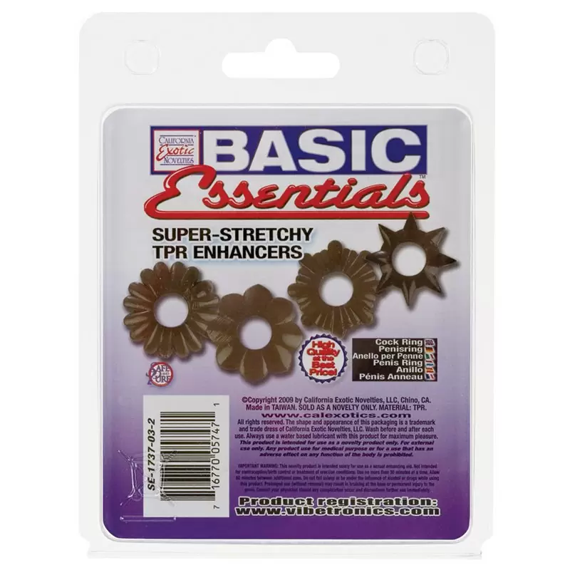 Комплект из 4-х колец Basic Essentials Super Stretchy TPR Enhancers – серый