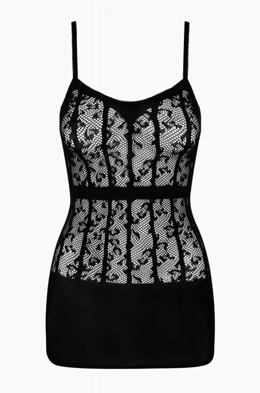 Черное платье-сеточка с кружевом и имитацией пояса (Obsessive) – S/L