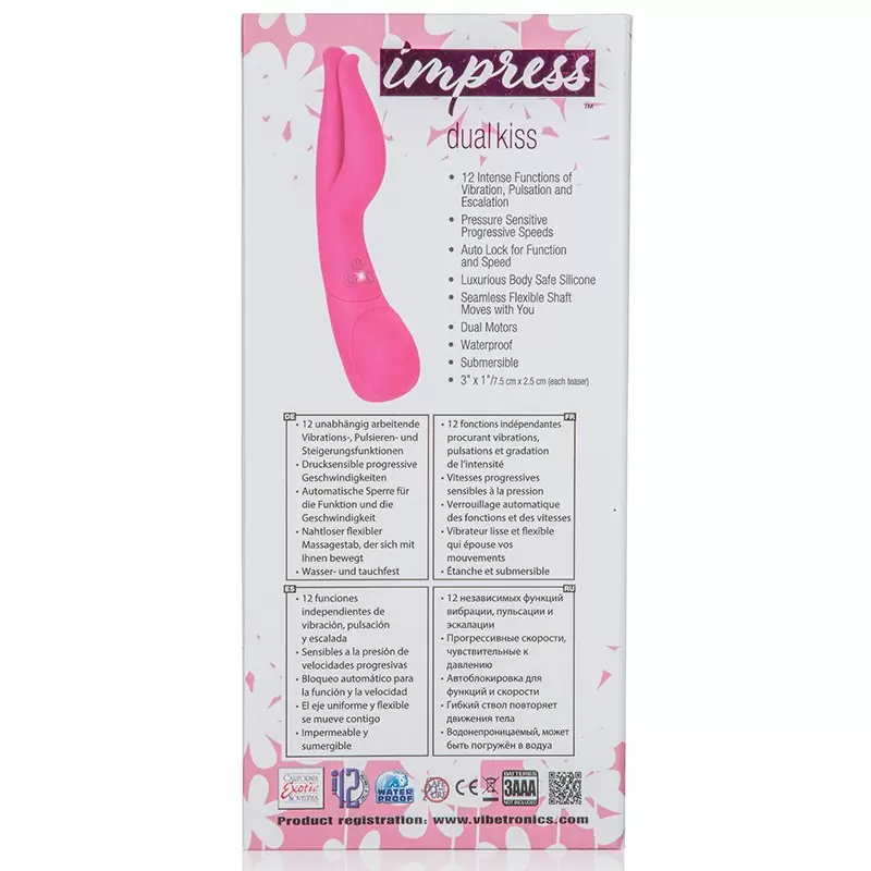 Вибромассажер Impress Dual Kiss со стимуляцией клитора – розовый