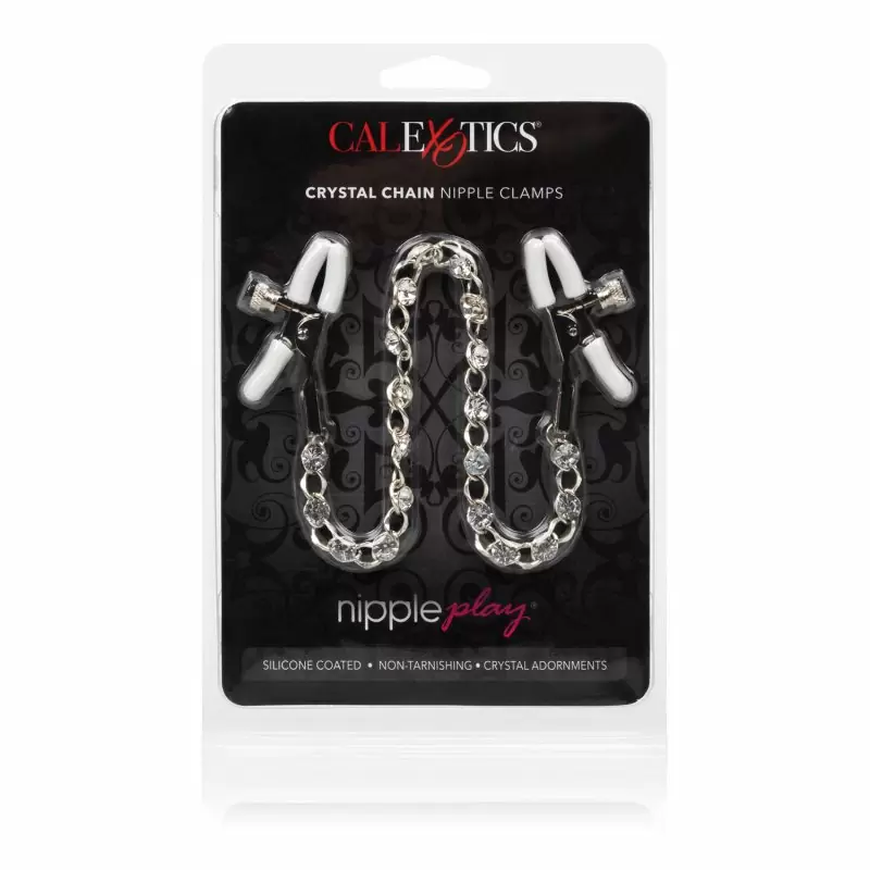 Зажимы на соски с цепочкой Crystal Chain Nipple Clamps – золотистый с белым