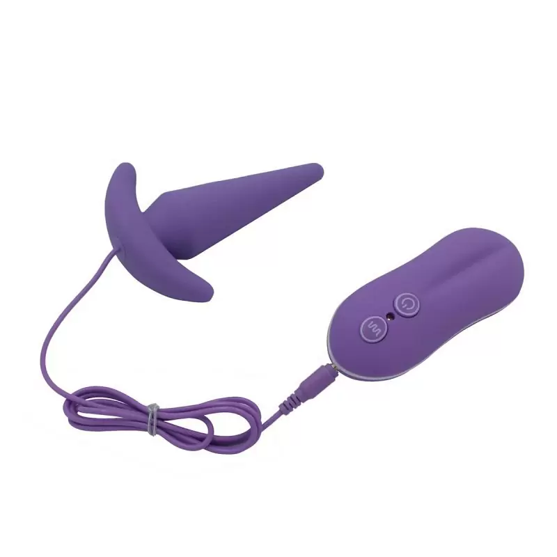 Анальная пробка с вибрацией на проводном пульте управления Tower – фиолетовый