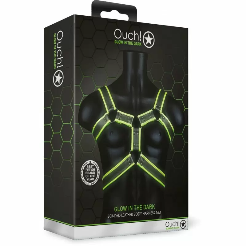 Светящаяся портупея из экокожи Body Harness - Glow in the Dark (S/M)