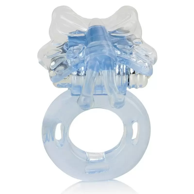 Эрекционное кольцо Basic Essentials Butterfly Enhancer со стимулятором бабочкой – голубой