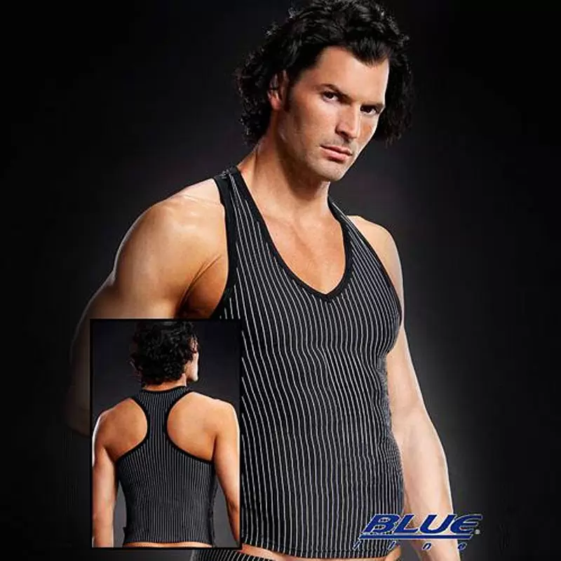 Борцовка BlueLine с V-образным вырезом в полоску – L/XL