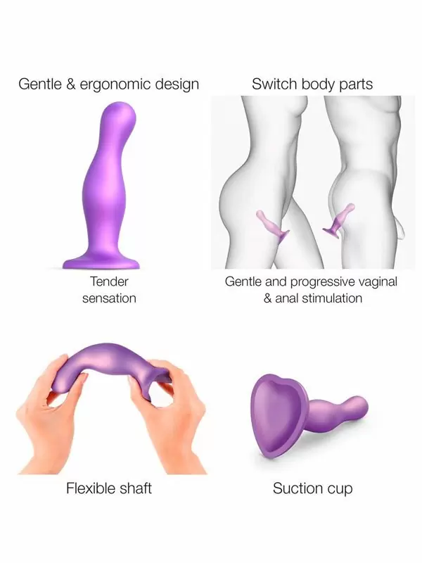 Рельефный фаллоимитатор Strap-On-Me Dildo Plug изогнутый, 16,5 см, фиолетовый металлик