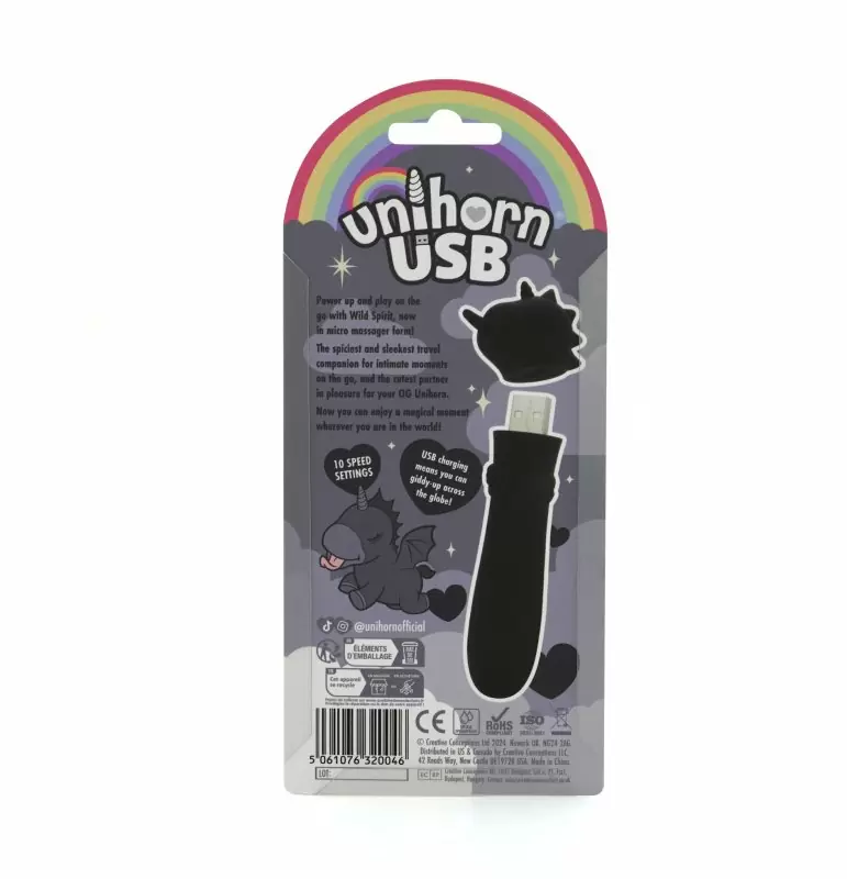 Вибропуля Unihorn USB - Wild Spirit со стимуляцией язычком, черный