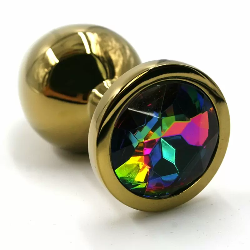 Средняя алюминиевая анальная пробка Kanikule Medium с кристаллом – золотистый с разноцветным