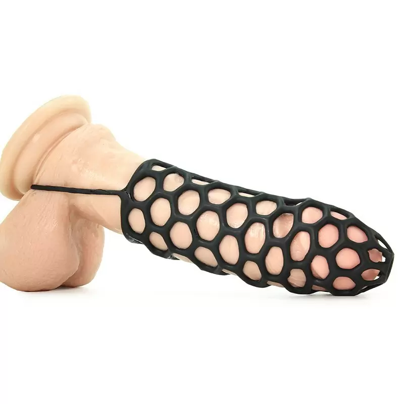 Насадка стимулирующая Silicone Warrior Cock Cage с кольцом на мошонку – черная