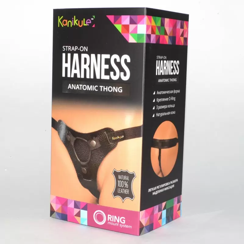 Страпон-трусики Kanikule Anatomic Thong O-ring кожаные – черный